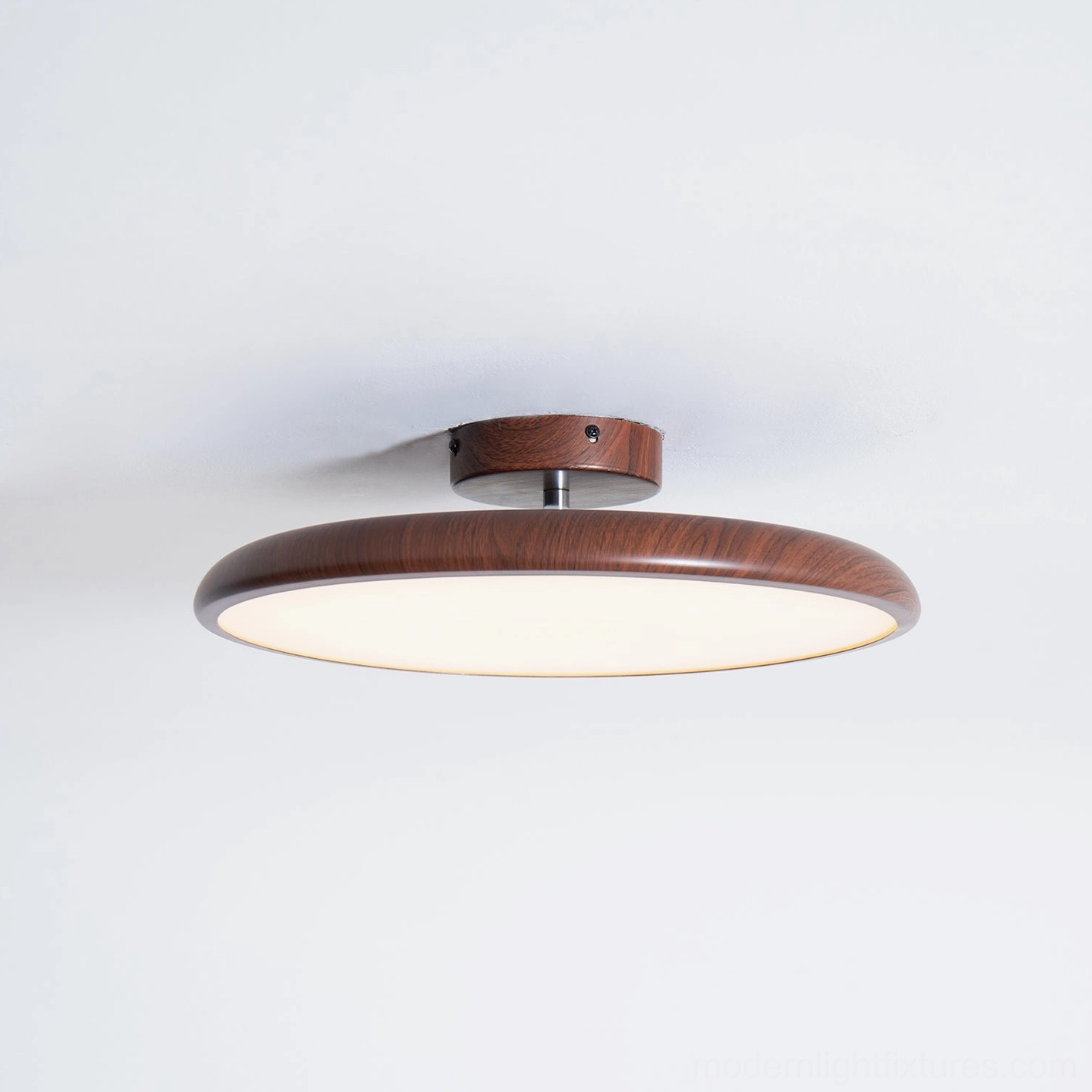 Ellos wood-grain walnut ceiling light coordinating with contemporary interior design