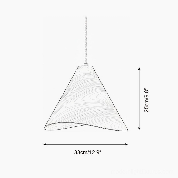 Large Elmira wooden pendant light technical drawing orthographic front view showing 33cm diameter 25cm height specifications