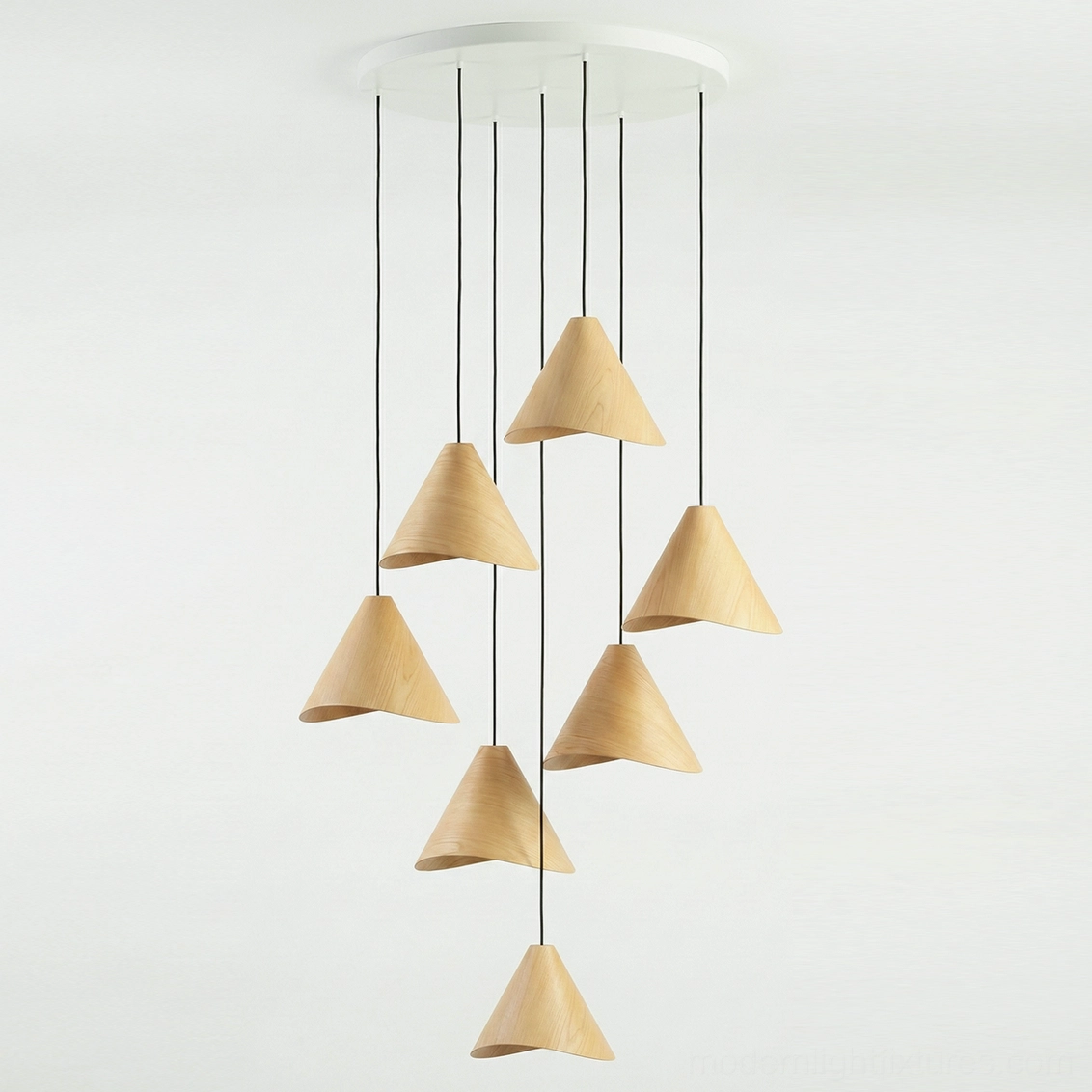 Elmira wooden cone pendant light LED bulb compatibility with warm color temperature illumination demonstration