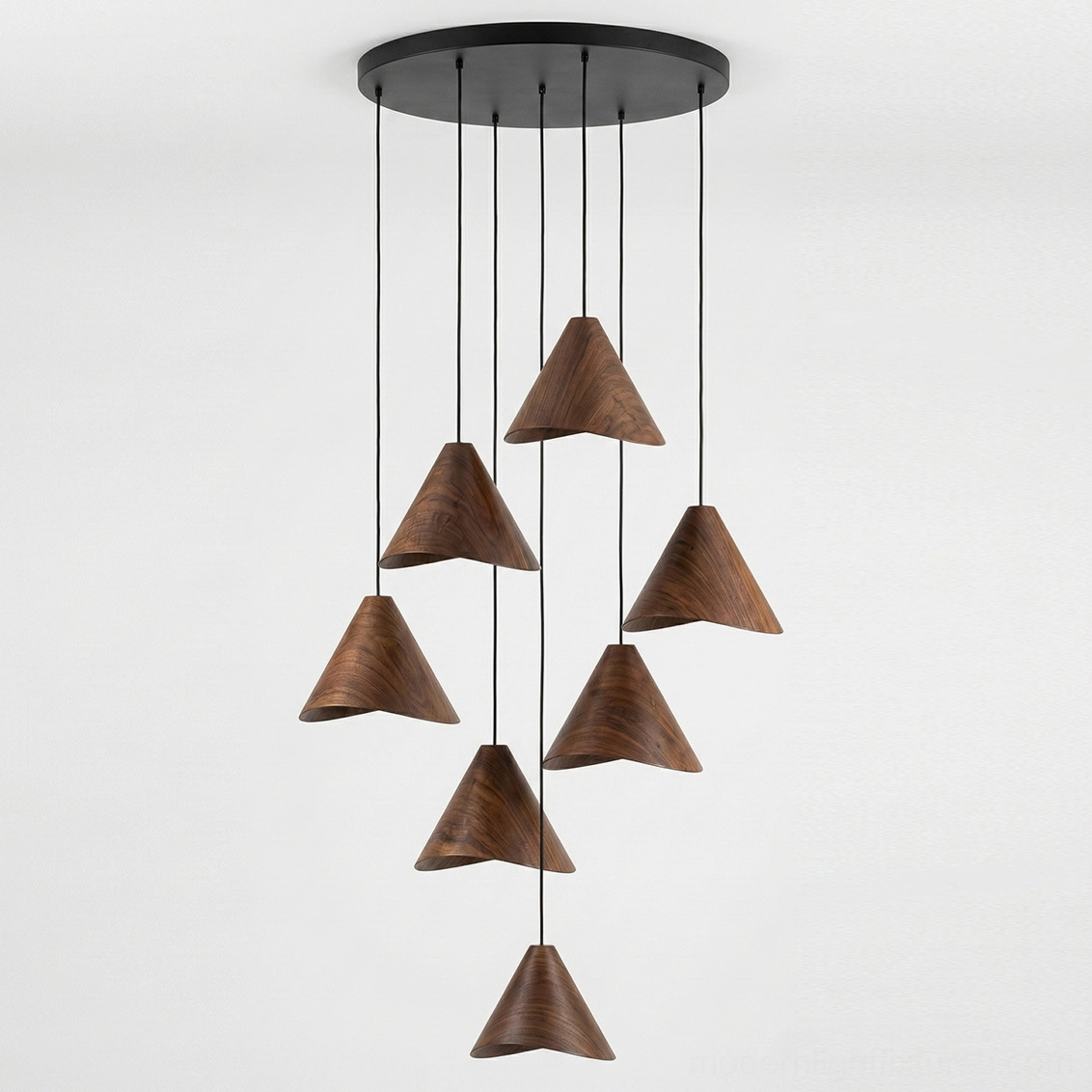 Elmira wooden cone pendant light sloped ceiling compatible installation showing 30-degree angle accommodation