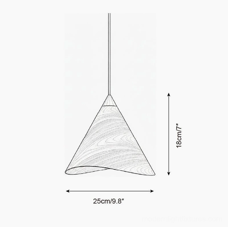 Small Elmira wooden pendant light technical drawing orthographic front view showing 25cm diameter 18cm height dimensions