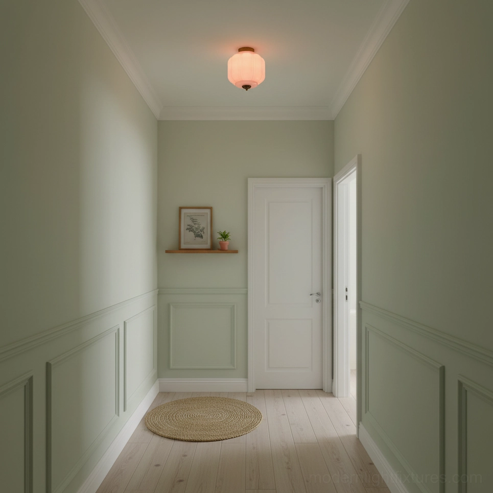Opaline glass ceiling light fixture side profile with brass canopy