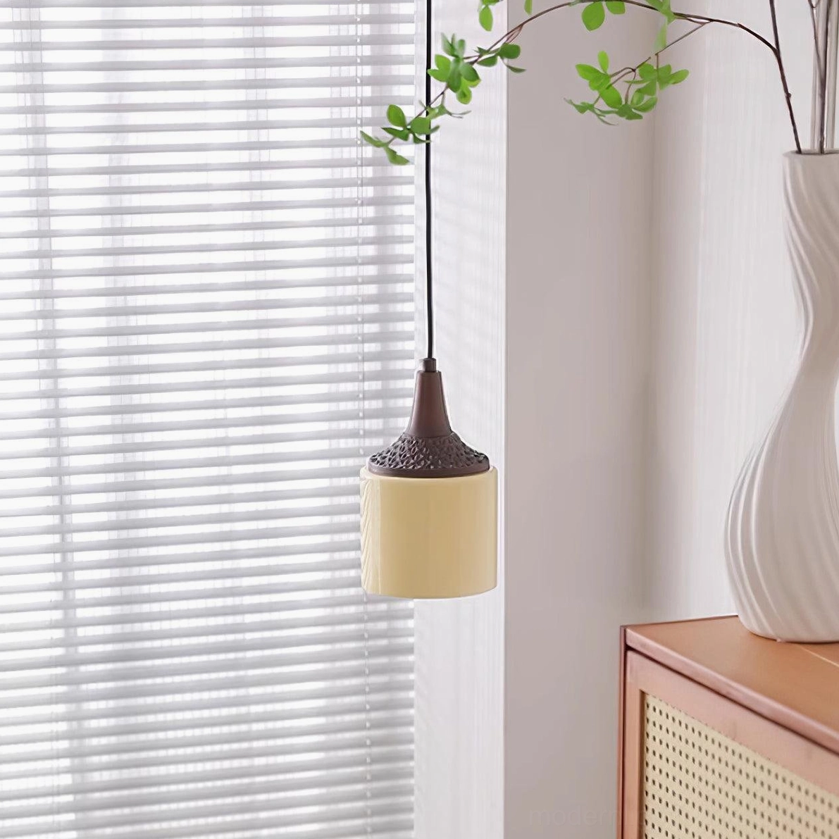 Eloise classic vintage pendant light with twisted metal armature and spherical frosted shade
