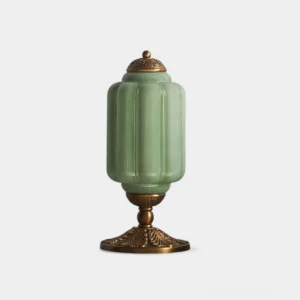 Eloise fluted glass table lamp with emerald green glass and bronze metal hardware - front full view on white background