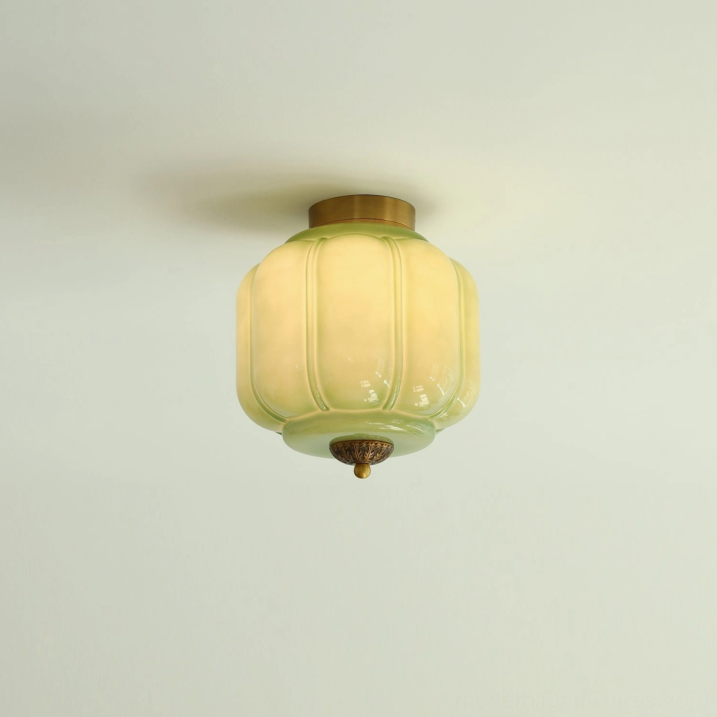 Jade green opaline ceiling light fixture architectural detail view