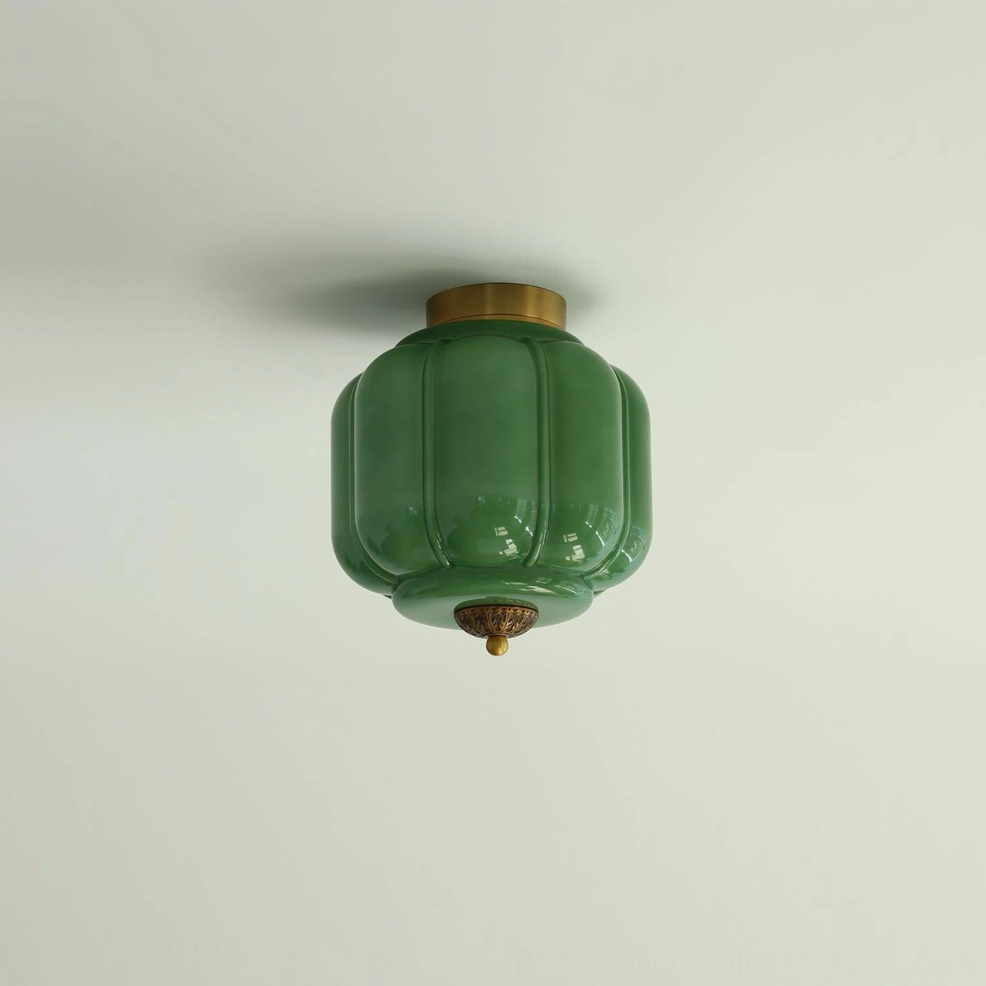 Jade green and gold brass opaline ceiling light flush mount fixture