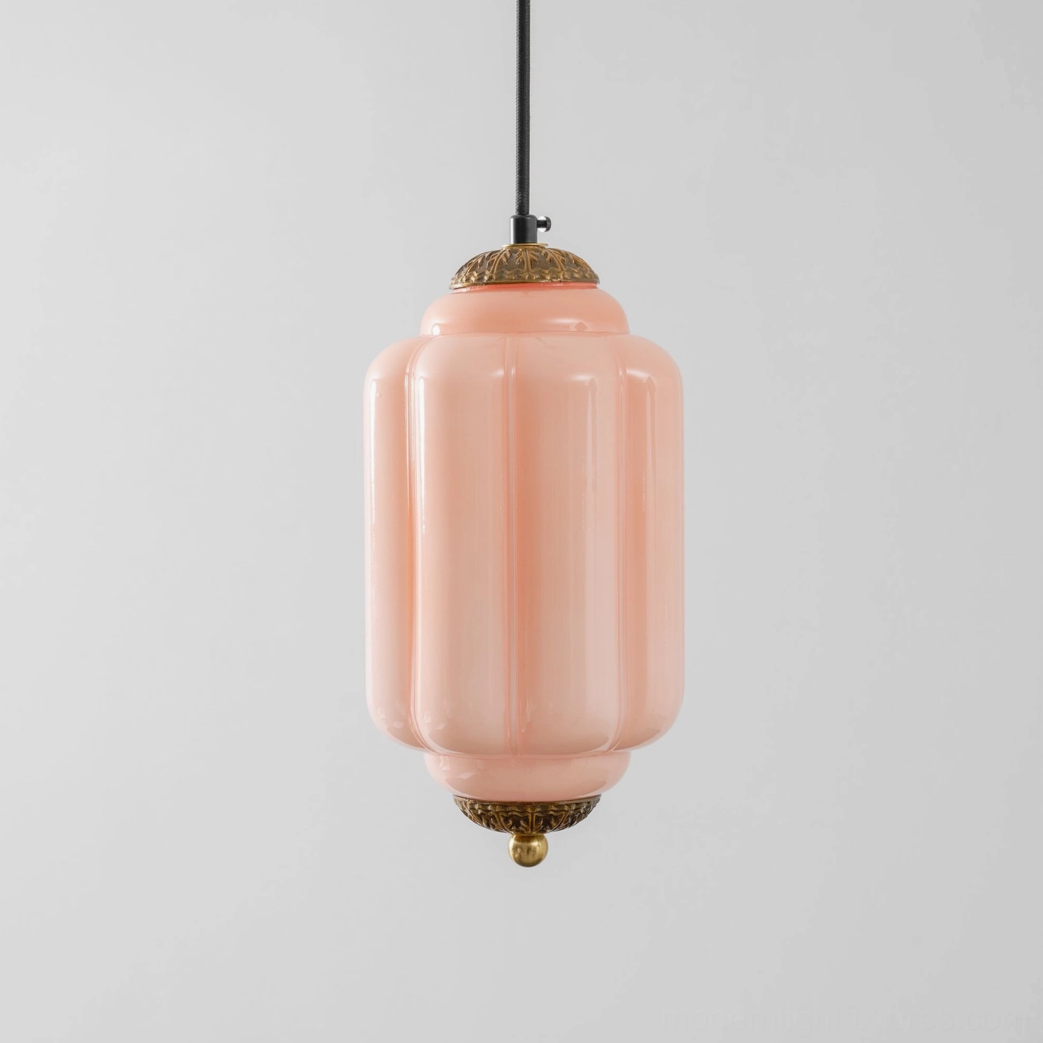 Glass pendant lamp component antique brass hardware detail