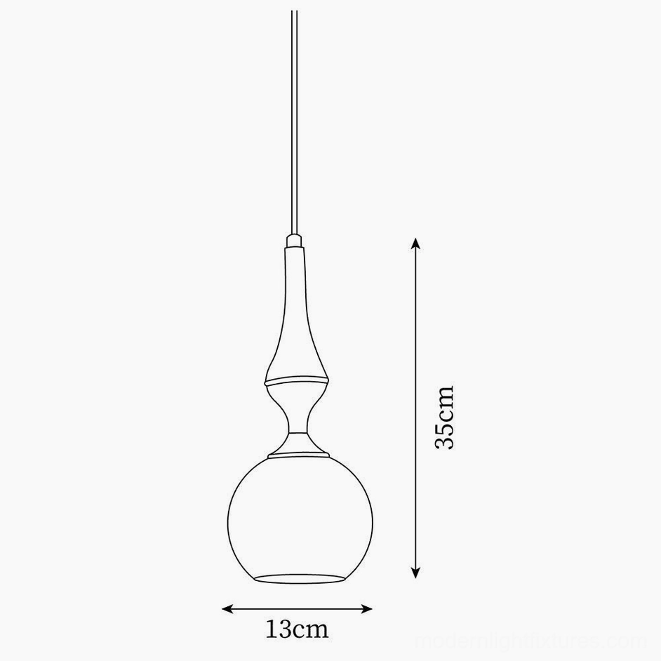 Eloise vintage pendant light design schematic showing 35cm height and 13cm shade diameter specifications