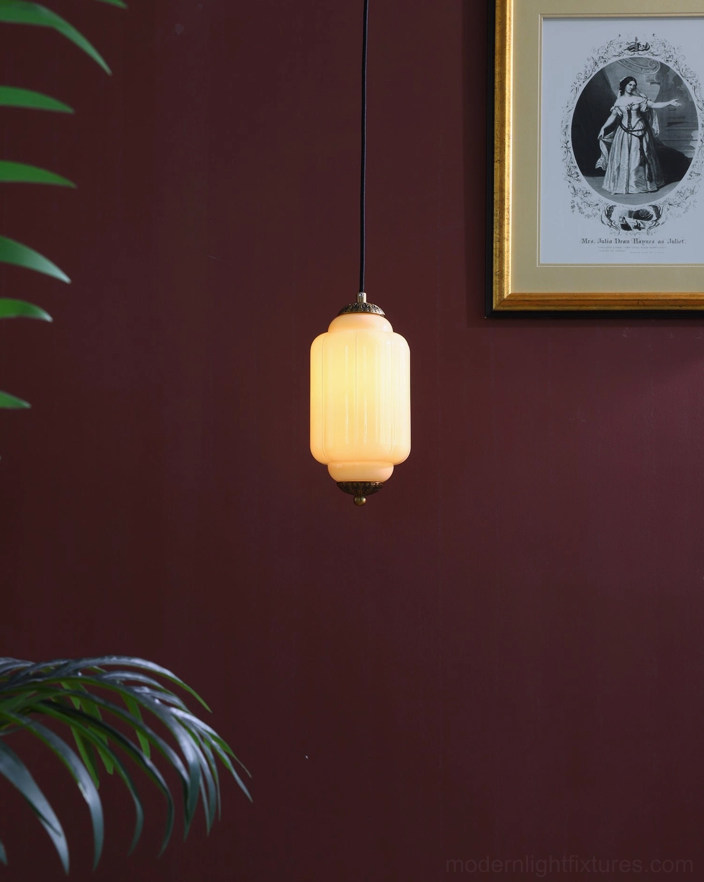 Eloise pendant fixture ribbed glass shade with vintage brass hardware