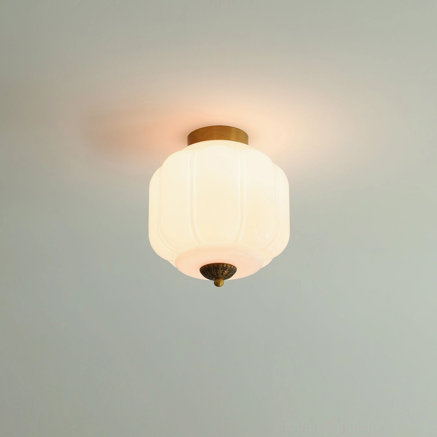 Opaline glass ceiling light with ribbed texture light diffusion detail