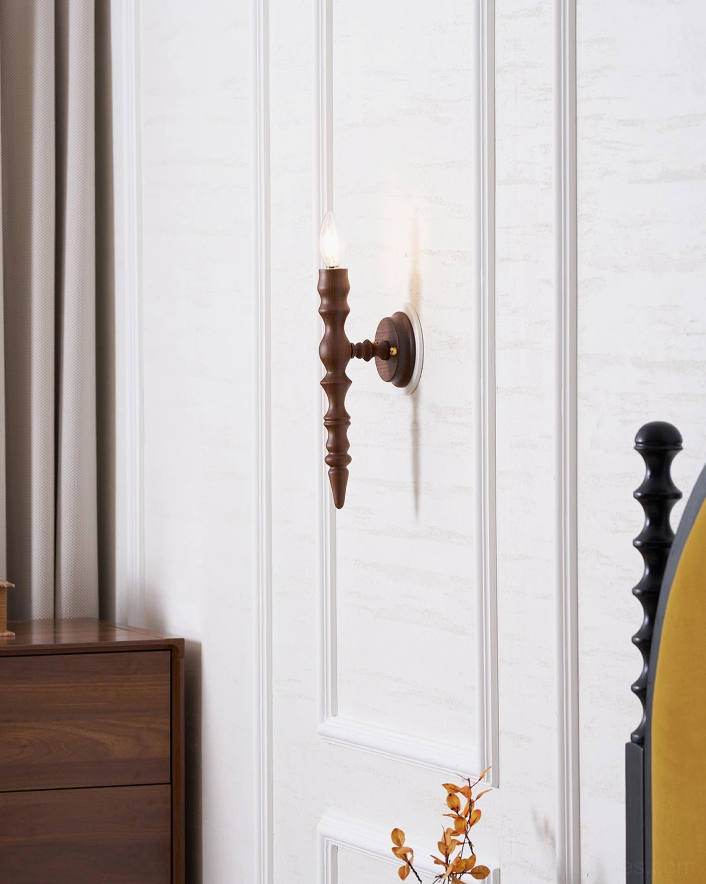 Eloise wood wall sconce close-up walnut finish grain detail handcrafted design