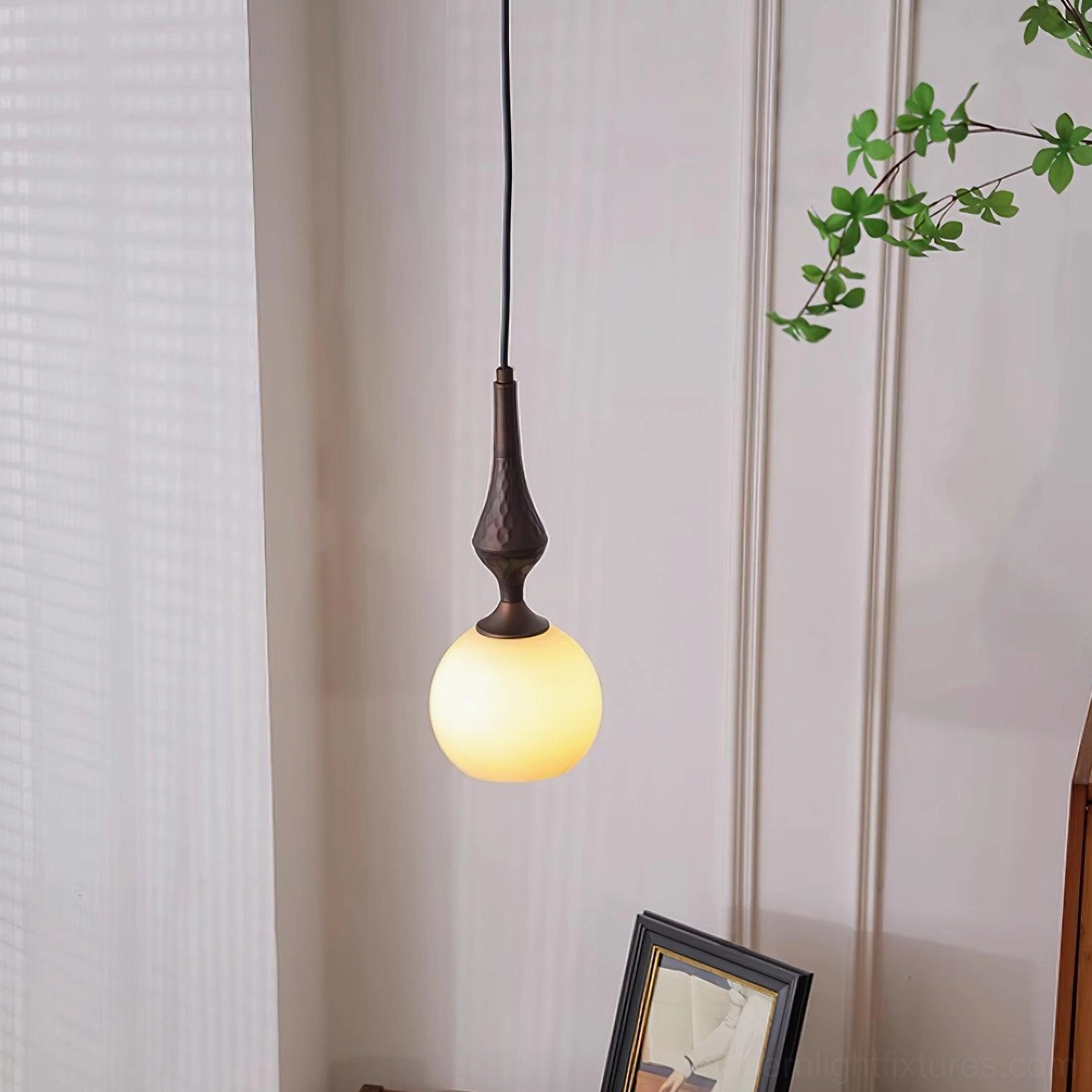 Eloise vintage pendant light in kitchen space with modern appliances and contemporary decor