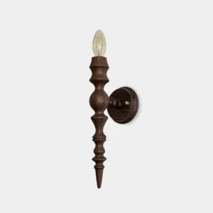 Eloise walnut wood wall sconce front view studio shot with candle-style bulb