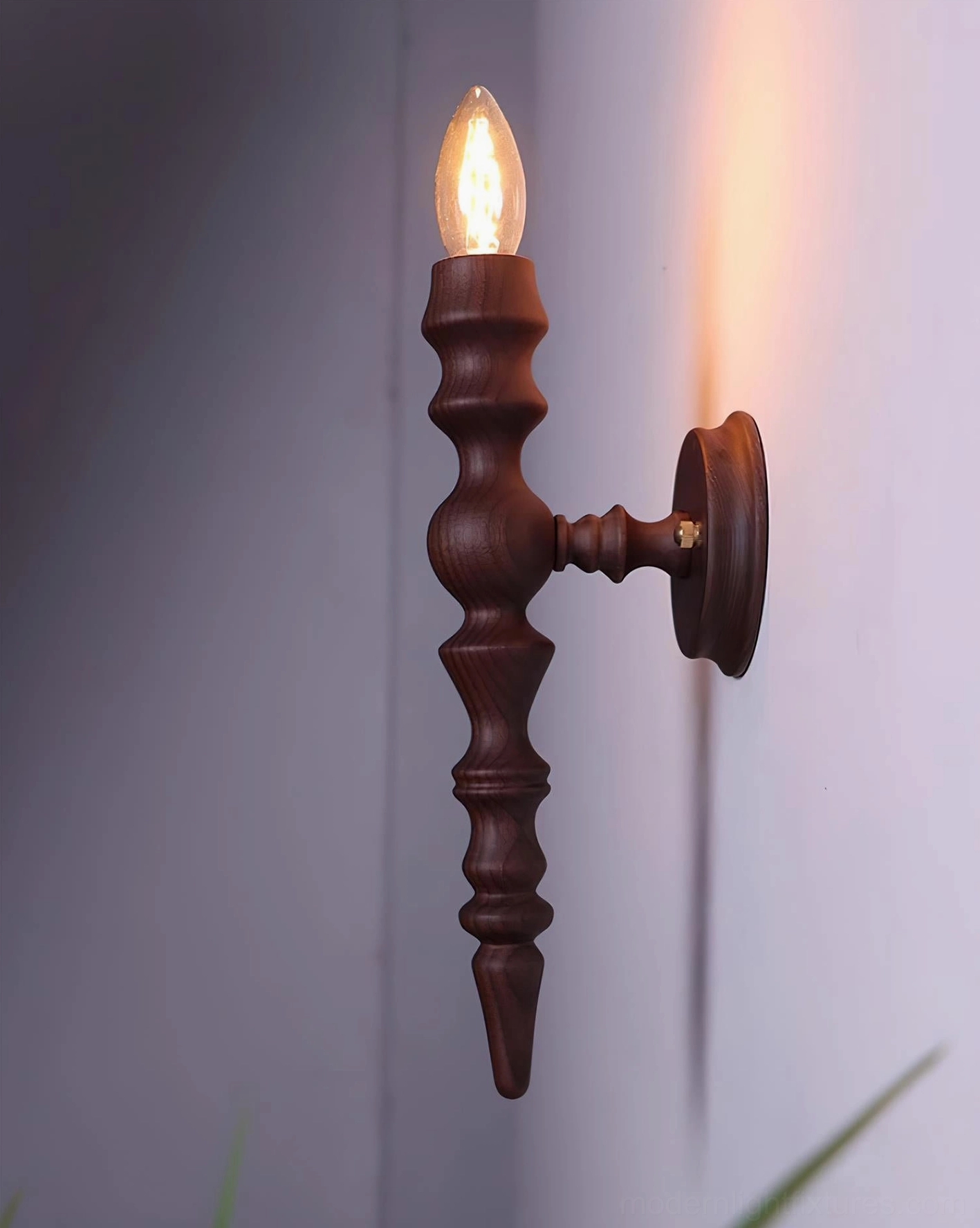 Eloise wooden wall lamp handcrafted turned wood candlestick form aesthetic