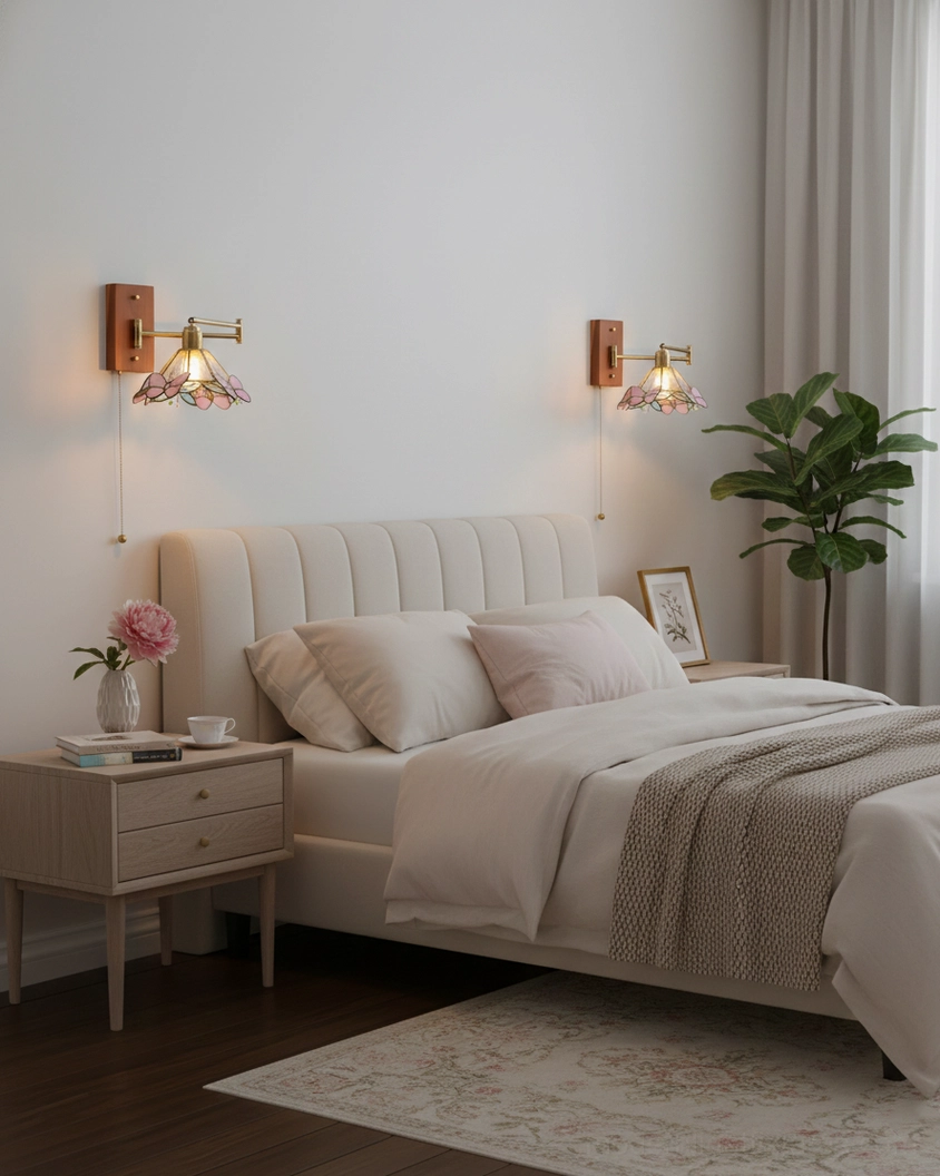 Elowen petal wall sconce detail showcase, sculptural glass shade demonstrating botanical design inspiration and light diffusion quality