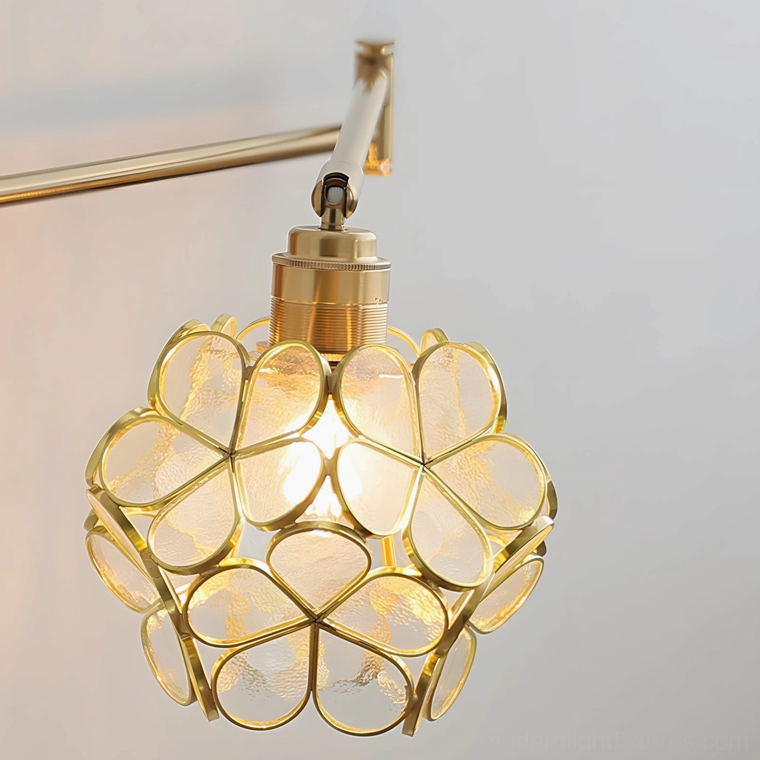 Elowen Petal Wall Sconce finish options display, showing gold walnut pink and clear variants with different color material combinations