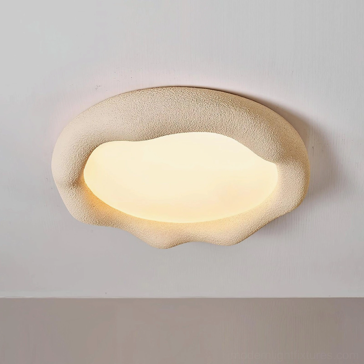 Beige cloud ceiling light fixture contemporary bedroom design soft diffused glow