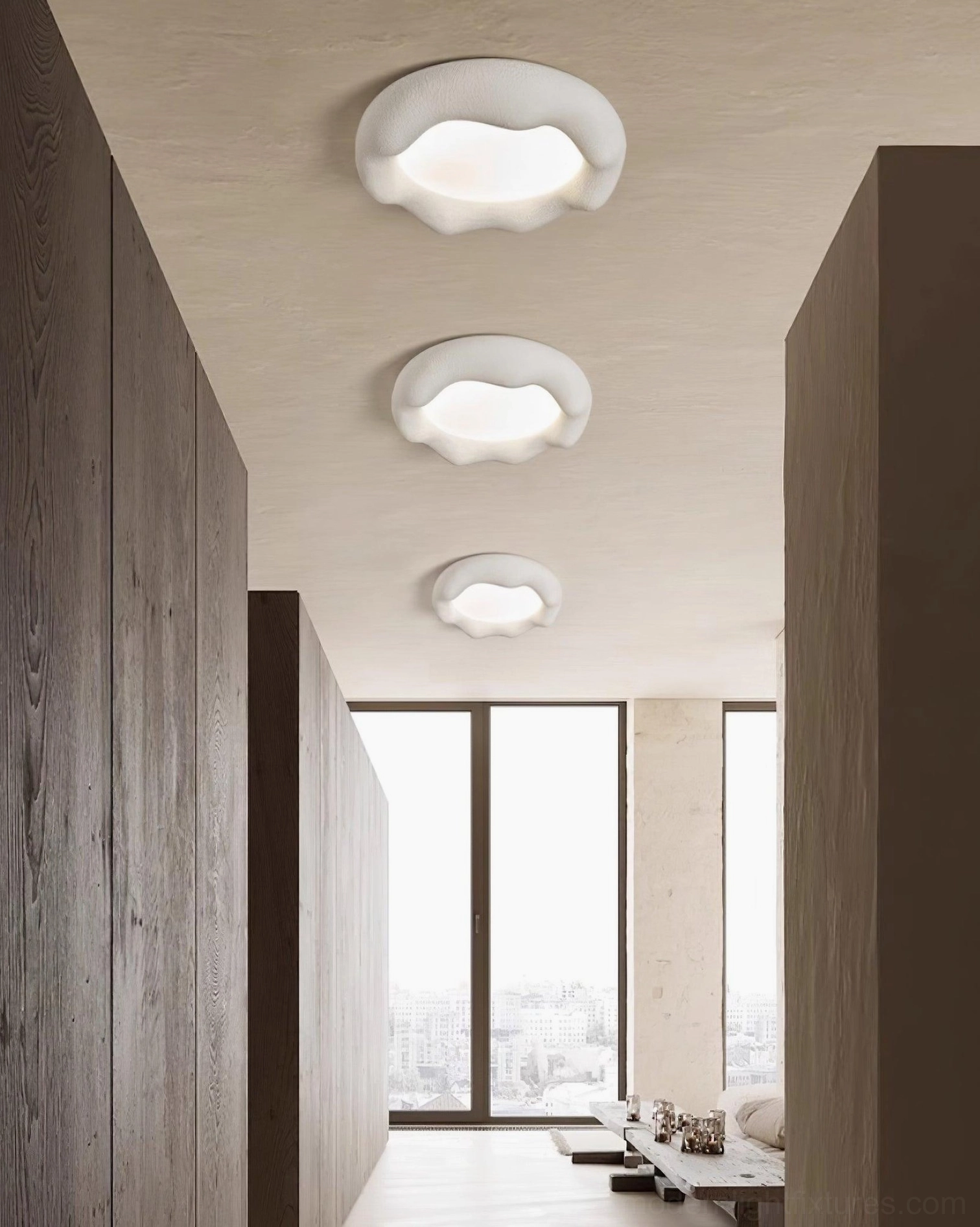 White cloud ceiling light fixture damp-rated bathroom installation elegant design