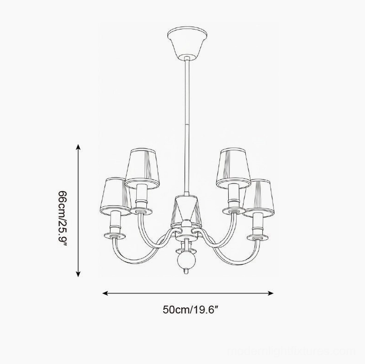 Elviera 5-head chandelier engineering blueprint, 50cm diameter x 66cm height dimensional diagram