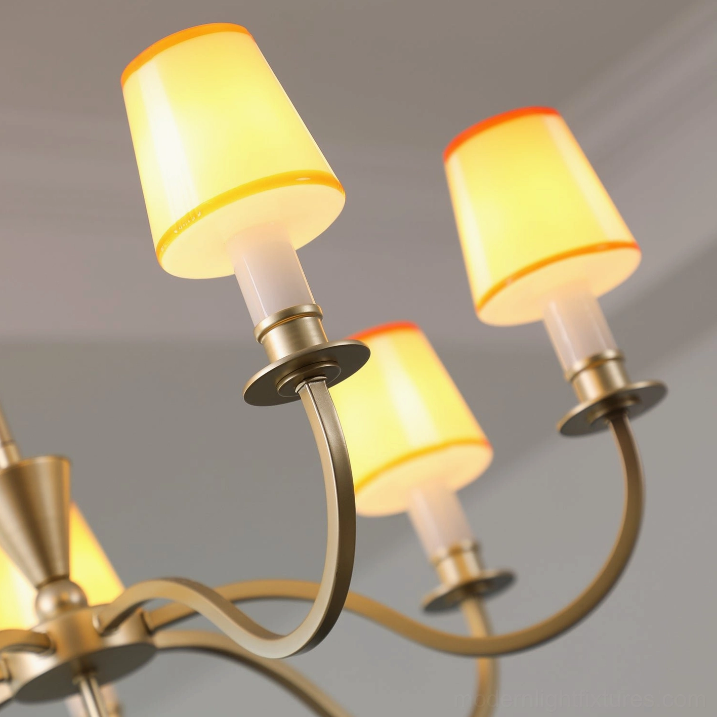 Elviera multi-light brass chandelier ambient warm lighting in contemporary interior space
