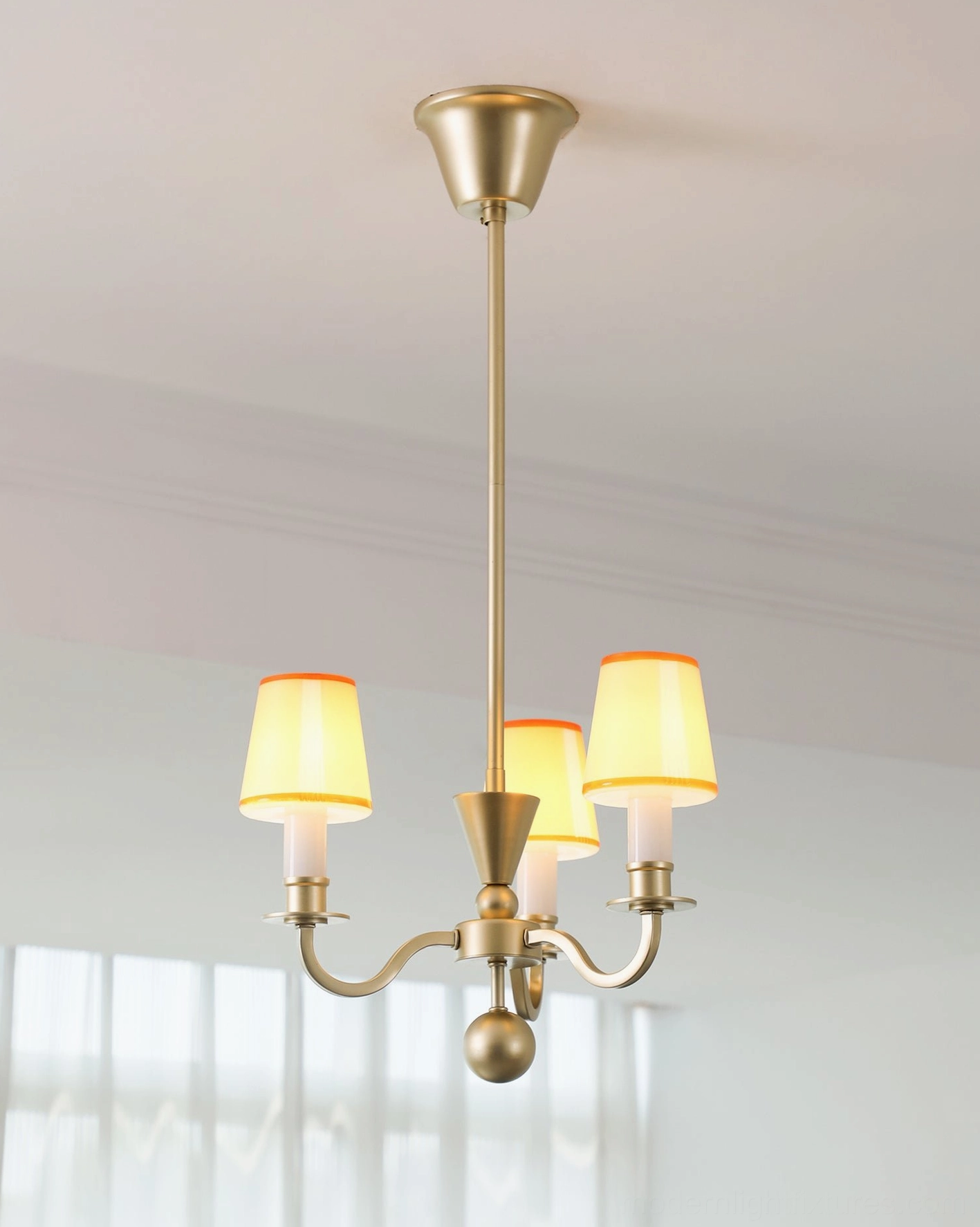 Elviera mid-century modern chandelier golden finish detail showing curved arm construction
