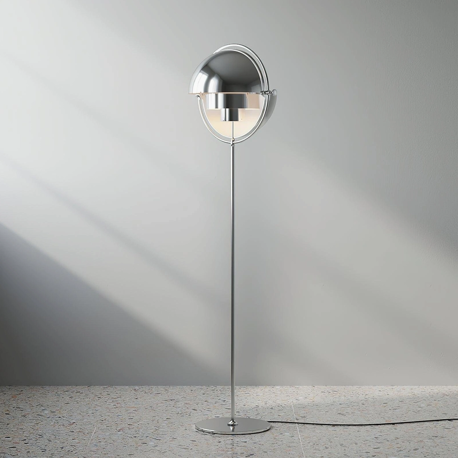 Elvira modern floor lamp showcasing geometric sphere design minimalist aesthetic principle