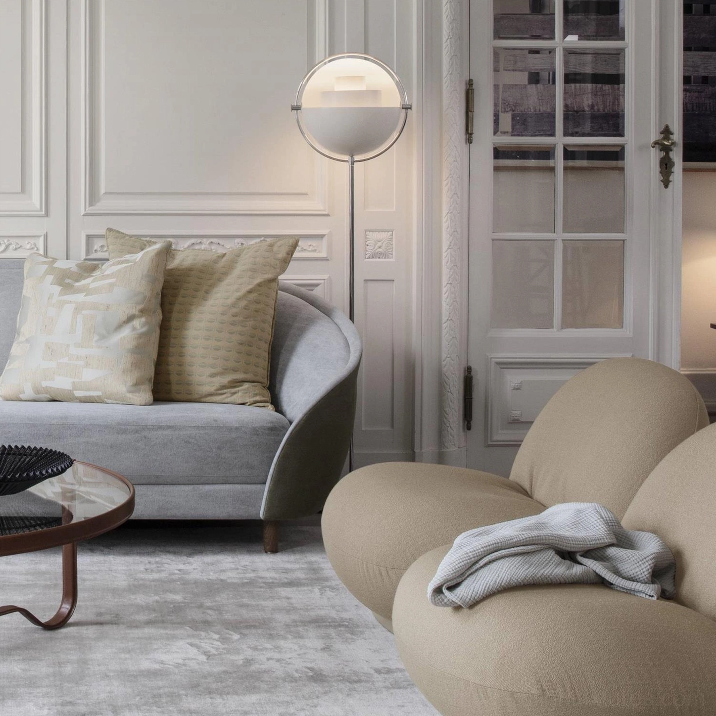 Elvira spherical floor lamp modern design with sleek metal pole architectural lighting piece
