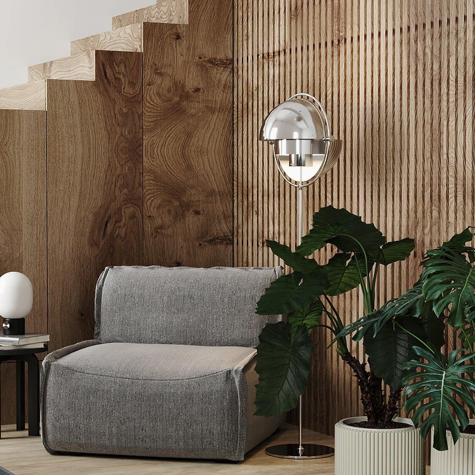 Elvira minimalist metal floor lamp with geometric sphere design contemporary interior styling