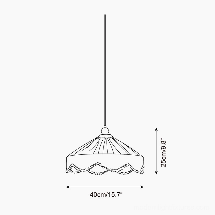 Elysia pendant lamp dimensional drawing showing 40cm diameter by 25cm height specifications
