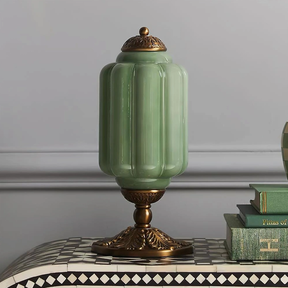 Emerald green and bronze Eloise table lamp sculptural lighting fixture for modern traditional interiors
