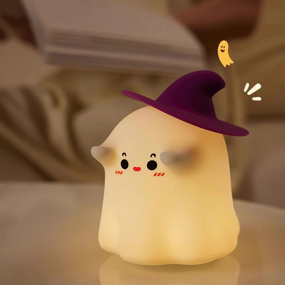 Purple and white witch ghost silicone night light close-up detail shot