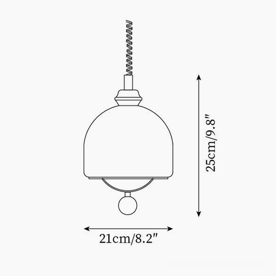Enda retro glass dome pendant lamp technical schematic showing 21cm diameter and 25cm height dimensions