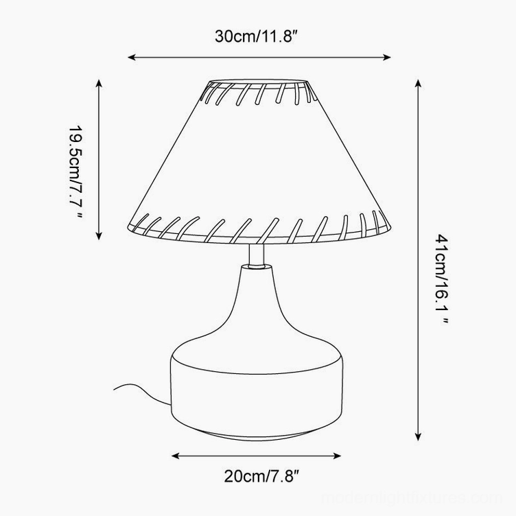 Enora table lamp technical specifications and dimension diagram