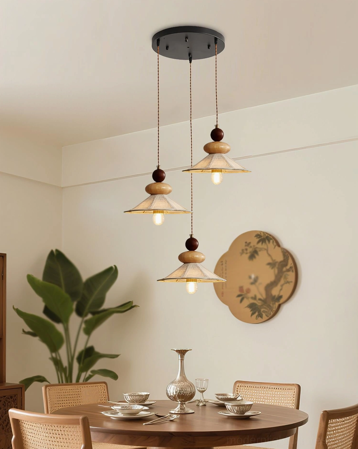 Equinox pendant light shade detail showing premium pleated linen fabric and warm light diffusion in contemporary home