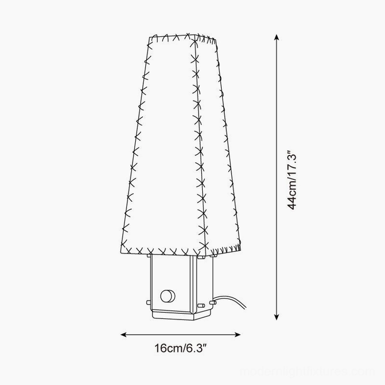 Estela table lamp technical schematic showing dimensions 44cm height and 16cm width