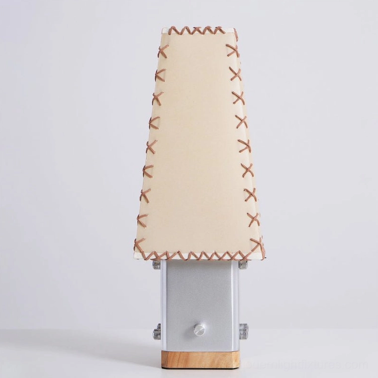 Estela table lamp grey and white variant with push-button switch and brass knob detail