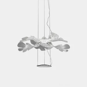 Etoile floral LED pendant lamp front view hanging in studio setting with artistic petal silhouette design
