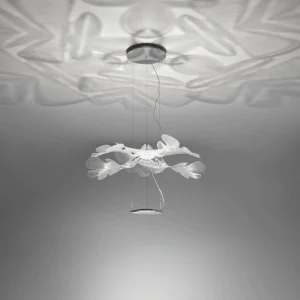 Etoile modern pendant light low angle view showing floral shadow projection on gray ceiling