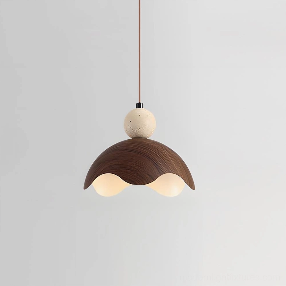 Eunoia Curve compact pendant light, 20cm diameter, three-quarter angled view highlighting curved shade design