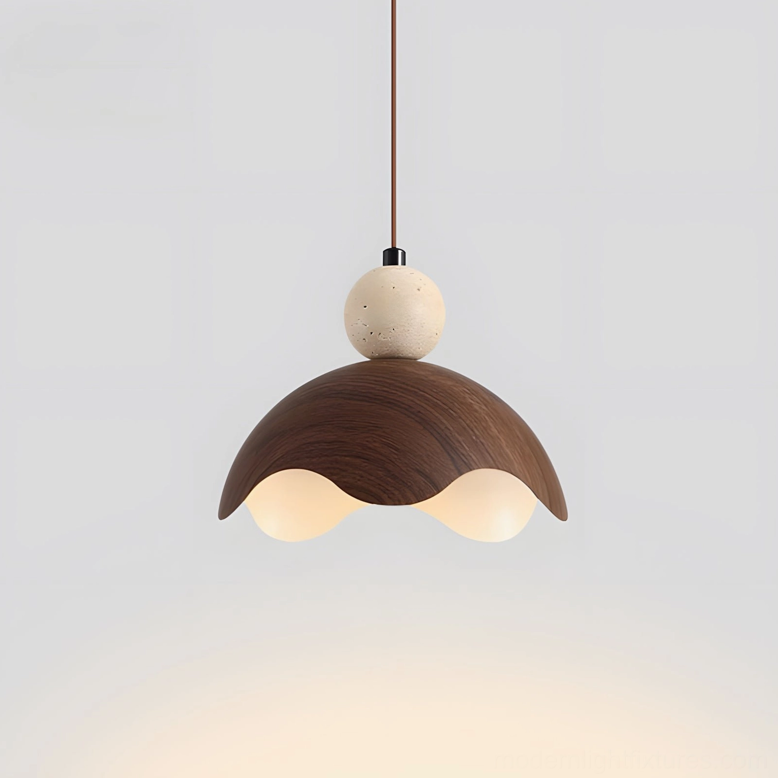 Eunoia Curve modern pendant lamp glowing with warm white 3000K integrated LED light, showing diffused luminescence