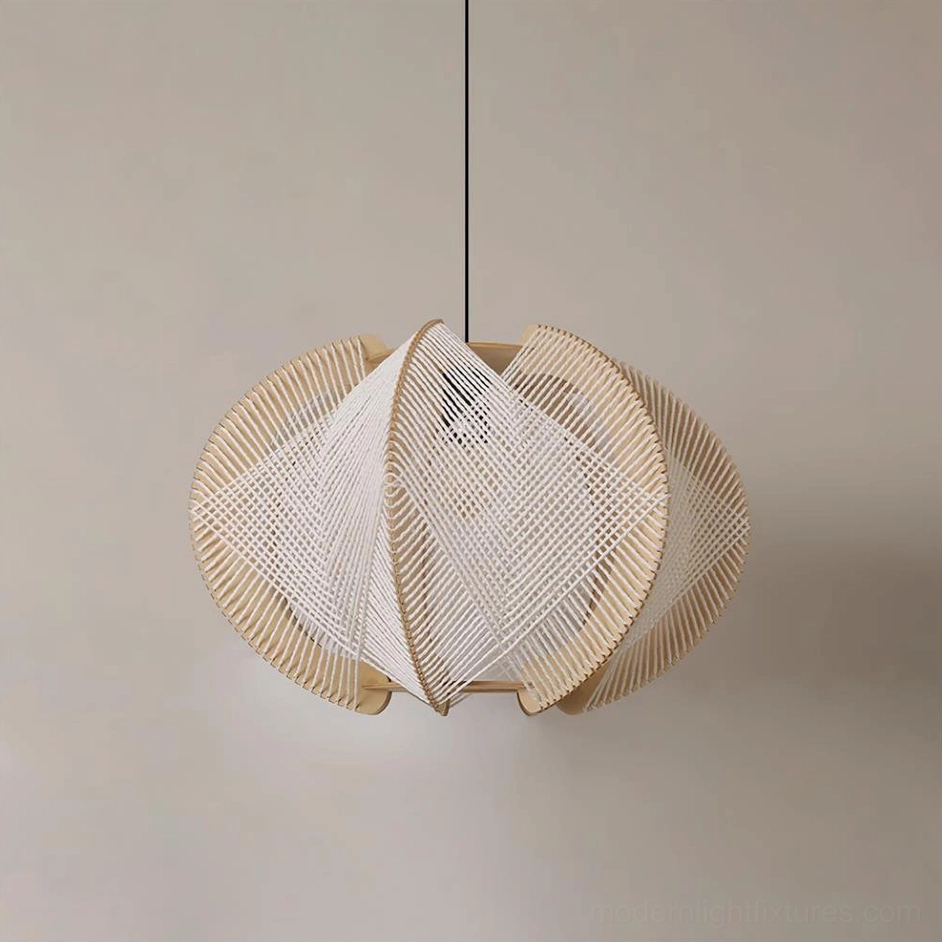 Extra large 60cm woven wood pendant light in warm interior ambiance