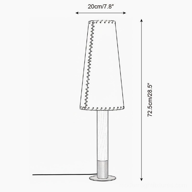 Extra tall table lamp technical drawing - 20cm width 72.5cm height minimalist design