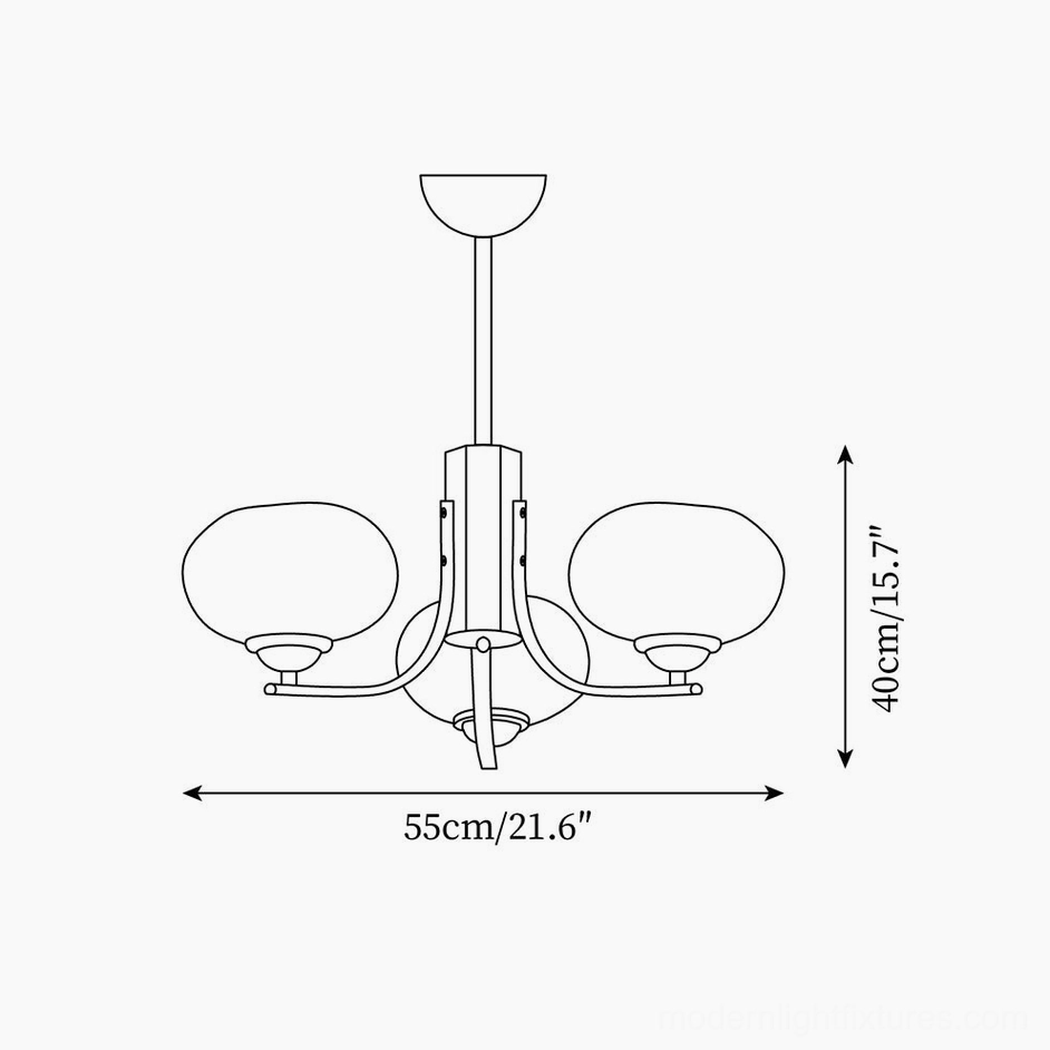 Fabio 3-head chandelier technical drawing blueprint showing 55cm diameter and 40cm height dimensions