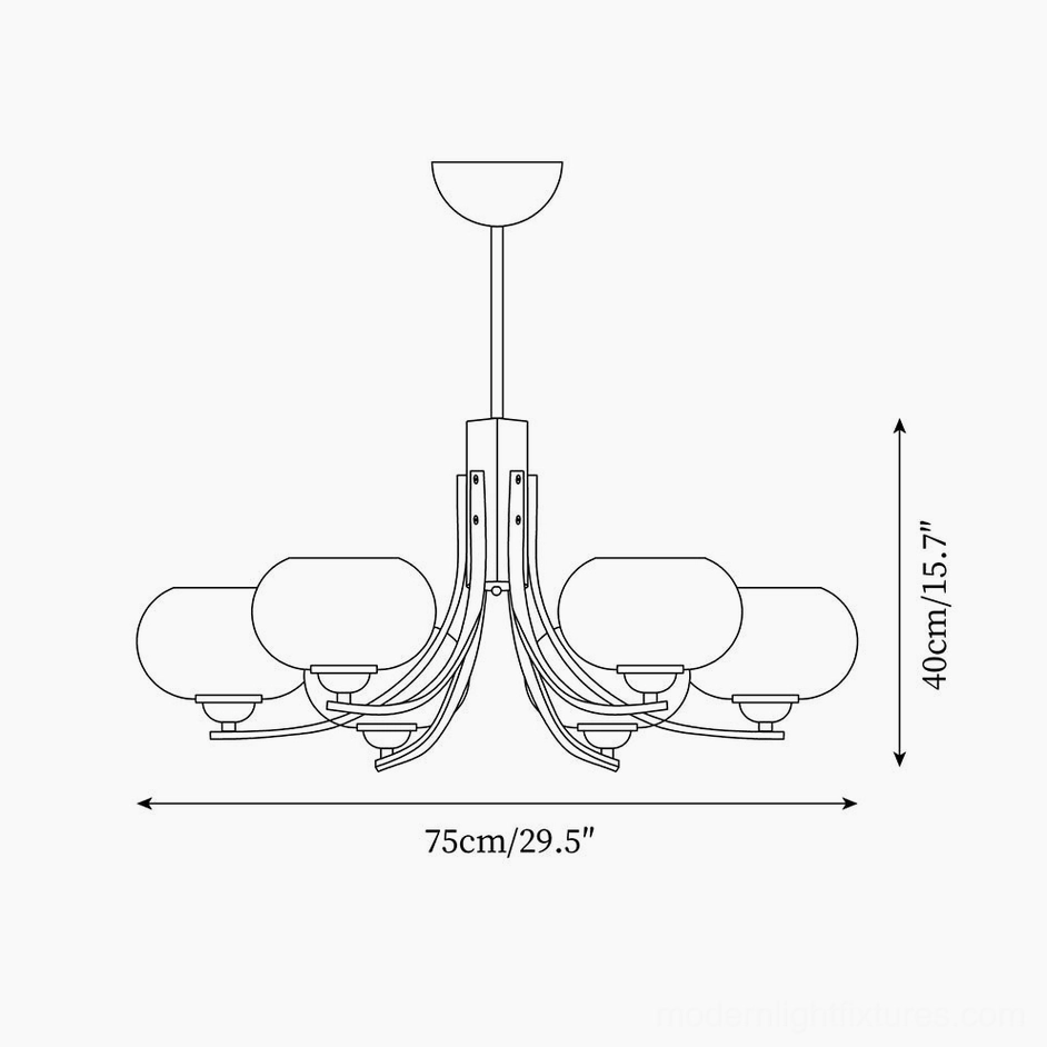 Fabio 6-head chandelier orthographic blueprint dimensions 75cm width 40cm height technical specs