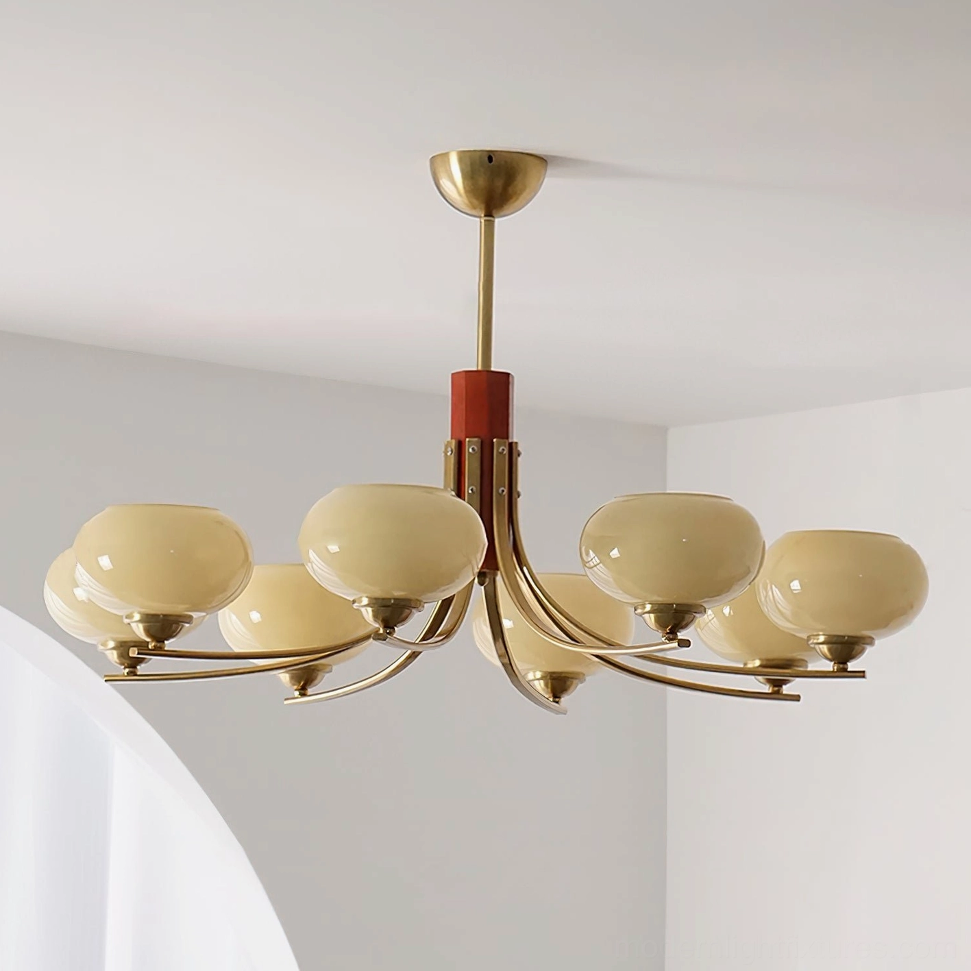 Fabio 8-head chandelier beige color showing full grand chandelier with all light arms extended