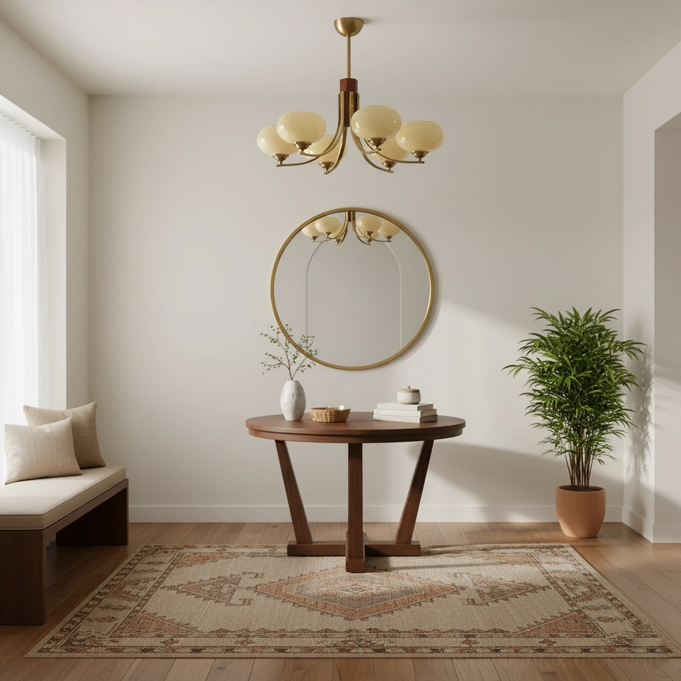Fabio chandelier ambient lighting effect in bedroom creating warm vintage atmosphere