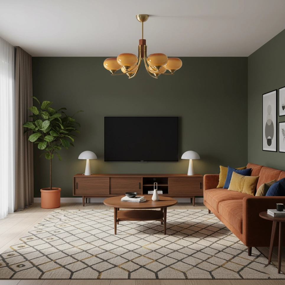 Fabio mid-century chandelier full product shot on neutral background copper and beige variant