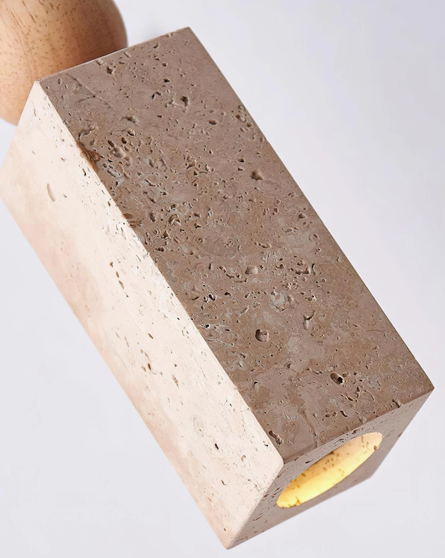 Fables walnut color pendant lamp - Model A with rich walnut wood finish and natural travertine shade