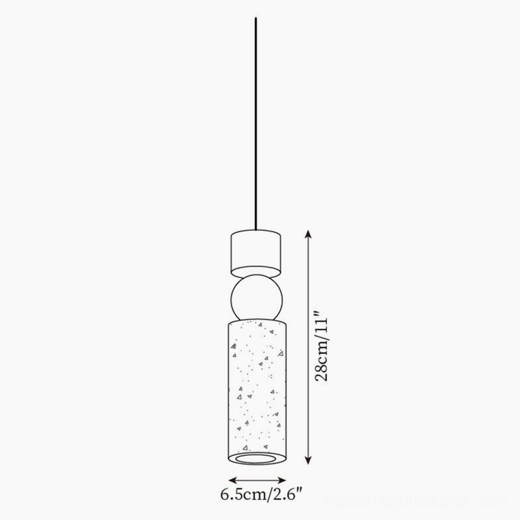 Fables pendant light architectural drawing - bubble textured travertine cylindrical shade design specifications