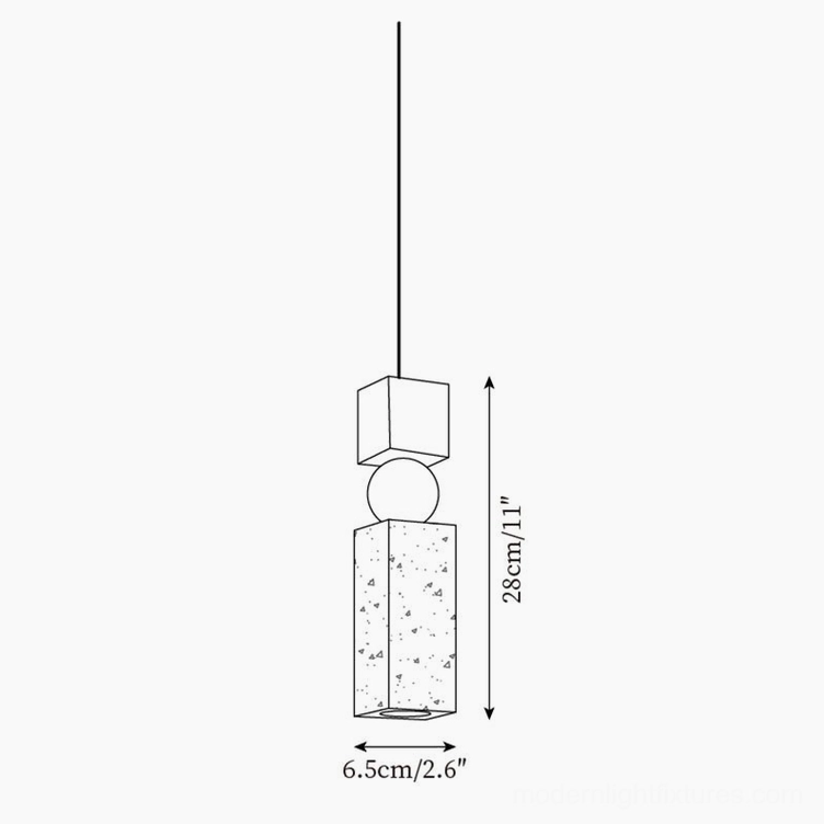 Fables pendant lamp technical schematic - geometric stacked design with 28cm height and 6.5cm diameter dimensions